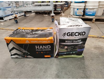 Yardforce hand push mower and Gecko brand insect t...