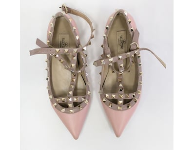 VALENTINO GARAVANI ROCKSTUD POINTED-TOE FLAT SHOES...