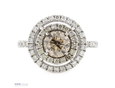 14K WHITE GOLD, DIAMOND AND CHAMPAGNE DIAMOND, DOU...