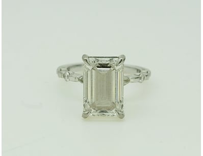 18CT WHITE GOLD EMERALD CUT 4.03CT DIAMOND RING WI...
