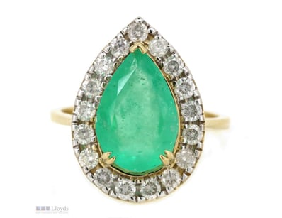 14K YELLOW GOLD, 3.23CT COLOMBIAN EMERALD AND DIAM...
