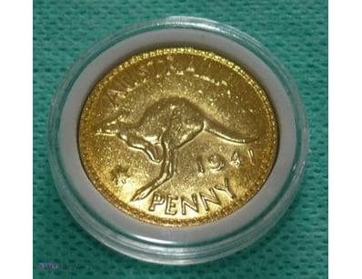1941 KGVI UNCIRCULATED 18CT. GOLD PLATED AUSTRALIA...