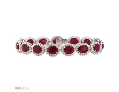 14K WHITE GOLD, 23.01CT TSW BURMESE RUBY AND DIAMO...