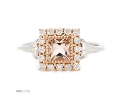 14K WHITE/ROSE GOLD, MORGANITE AND DIAMOND, SQUARE...