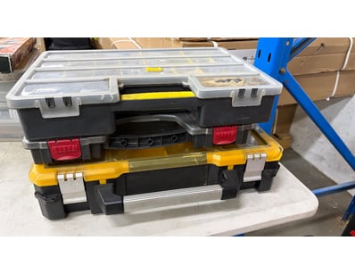 Three cases of assorted nails and screws.

