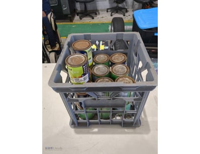 Crate of assorted colour sample tins. Qty to box....