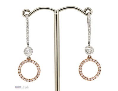14K WHITE/ROSE GOLD, PINK DIAMOND AND DIAMOND, DRO...