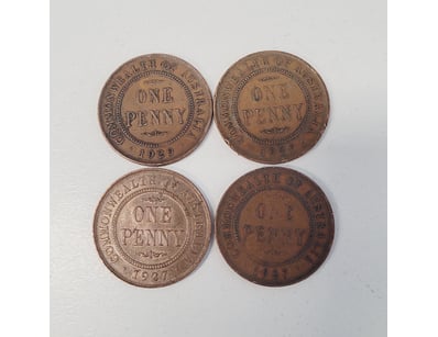 4X AUSTRALIAN ONE PENNY COINS , 1927 AND 1929

4...