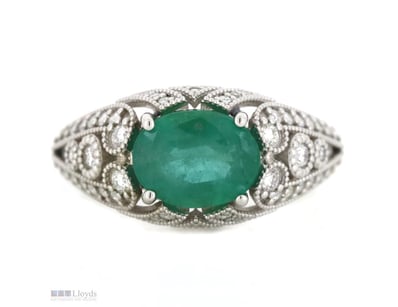 14K YELLOW GOLD, EMERALD AND DIAMOND, DECORATIVE R...