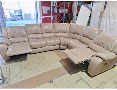 6-Seater Recliner Sofa, Leather Style, Natural Fin...