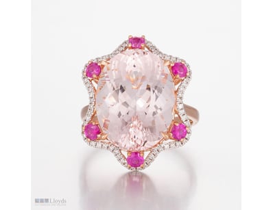 14CT ROSE GOLD MORGANITE, PINK SAPPHIRE AND DIAMON...