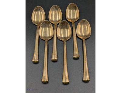 SET OF SIX NICKEL BRONZE DESSERT SPOONS WITH ORIGI...