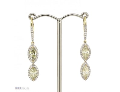 14K YELLOW GOLD AND YELLOW DIAMOND, DOUBLE DROP HA...