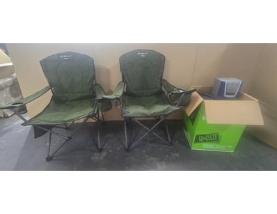 Homewares, 2 x oztrail cool boy chairs, speakers a...