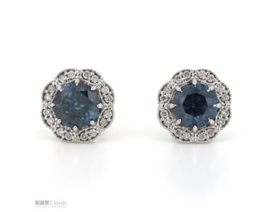 14K WHITE GOLD, FANCY BLUE DIAMOND AND DIAMOND, FL...