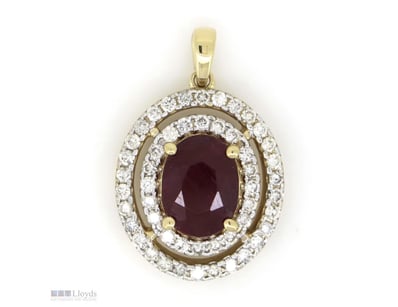 14K YELLOW GOLD, RUBY AND DIAMOND, DOUBLE HALO PEN...