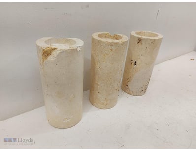 Set of three cylindrical travertine or limestone C...