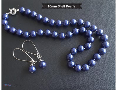 BLUE SEA SHELL 10MM NECKLACE AND EARRINGS         ...