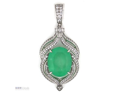 14K WHITE GOLD, 11.722CT COLOMBIAN EMERALD AND DIA...