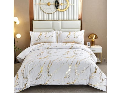 WONGS BEDDING White Gold Metallic Marble Comforter...