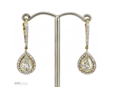 14K YELLOW GOLD AND DIAMOND, HALO DROP EARRINGS.  ...
