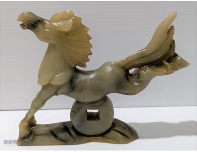 SOAPSTONE LARGE CARVED CHINESE HORSE ON COIN

Appr...