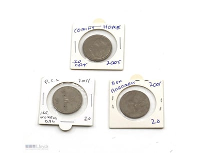 3 X AUSTRALIAN TWENTY CENT COINS, ALL IN SEALED PA...