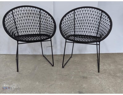 Outdoor chairs, black netted seating with metal fr...