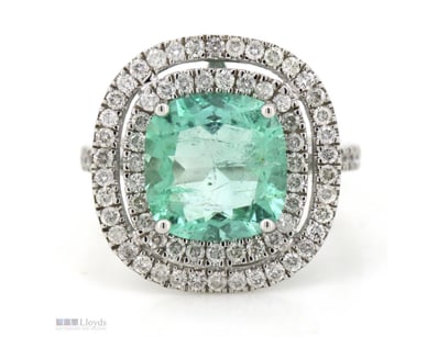 14K WHITE GOLD, 3.04CT COLOMBIAN EMERALD AND DIAMO...