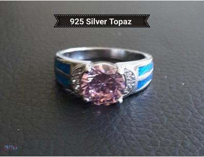 925 SILVER RING BLUE LAB CREATED OPAL AND PINK TOP...