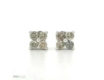 9CT WHITE GOLD FANCY CHAMPAGNE BROWN CLUSTER STUD ...