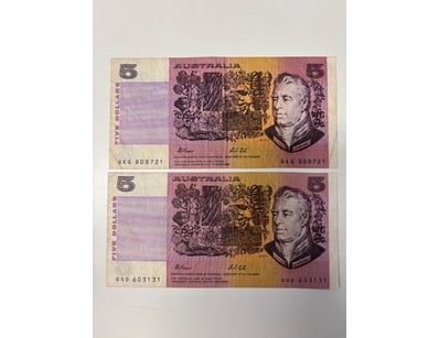 AUSTRALIAN FIVE DOLLAR NOTES, R213 (F)

CV: $9 E...