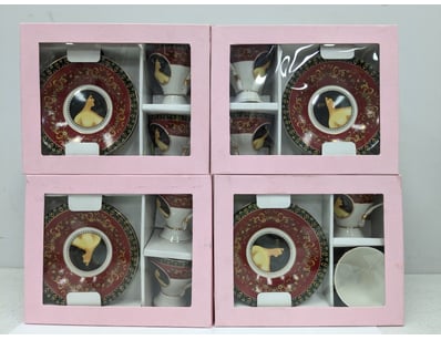 LOT OF 4 YUSUI 24KT GOLD PLATED PORCELAIN RED TEAC...