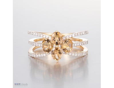 14CT YELLOW GOLD TOURMALINE AND DIAMOND STACKER ST...