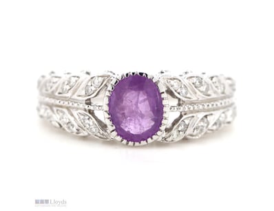 14K WHITE GOLD, PINK SAPPHIRE AND DIAMOND, ART DEC...