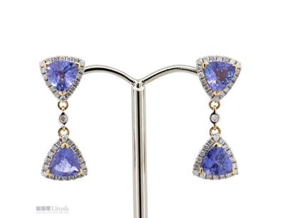 14K YELLOW GOLD, TANZANITE AND DIAMOND, DOUBLE DRO...