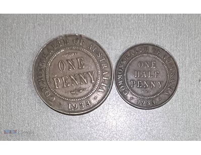 1933- AUSTRALIA PRE DECIMAL KGV PENNY AND HALF PEN...