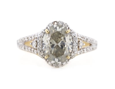 14K YELLOW GOLD AND CHAMPAGNE DIAMOND, HALO RING. ...