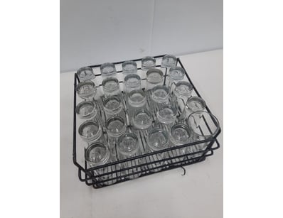 Bar glasses.

Quantity: 25 glasses per rack.

...
