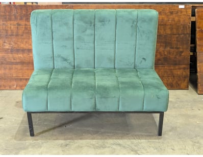 2 seater sofa, black metal frame, green velvet sty...