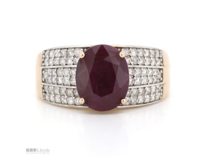 14K ROSE GOLD, RUBY AND DIAMOND, TRIPLE ROW BAND R...