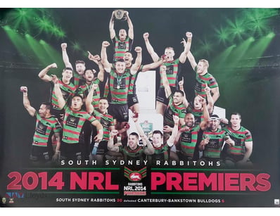 2X SOUTH SYDNEY RABBITOHS 2014 NRL PREMIERS POSTER...