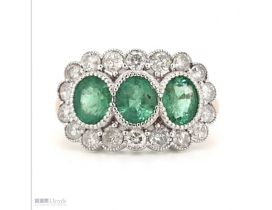 14K ROSE/WHITE GOLD, EMERALD AND DIAMOND, DECORATI...