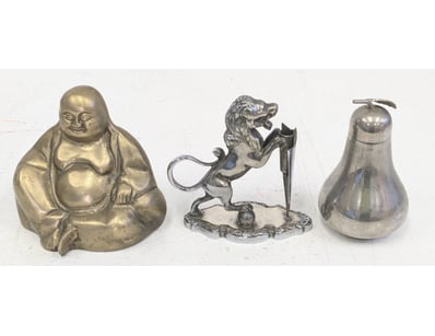 COLLECTION OF FOUR BRASS AND SILVER-PLATED DECORAT...