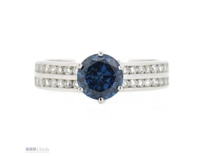 14K WHITE GOLD, FANCY BLUE DIAMOND, DOUBLE ROW BAN...
