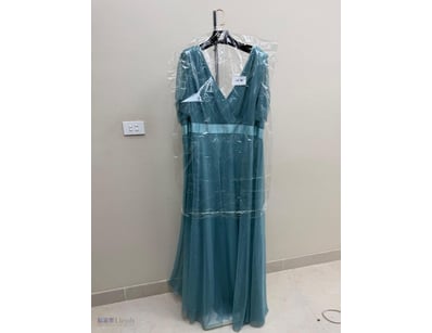 TEAL PLEATED CHIFFON WRAP DRESS WITH SATIN WAISTBA...