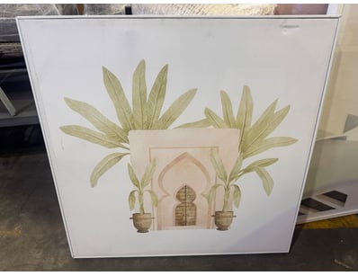 Framed botanical artwork featuring a serene Morocc...