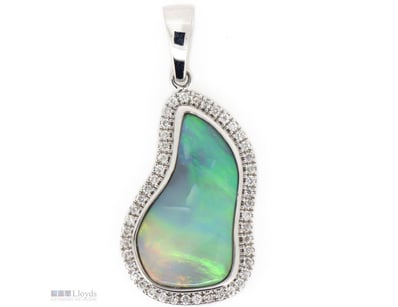 14K WHITE GOLD, 8.95CT LIGHTNING RIDGE OPAL AND DI...