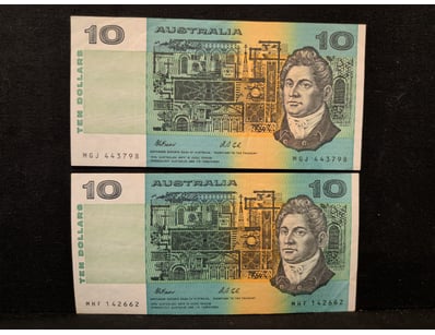 AUSTRALIAN $10 BANKNOTES - MIXED SERIES COLLECTION...
