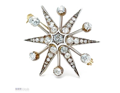 15CT YELLOW GOLD VICTORIAN DIAMOND STARBURST BROOC...